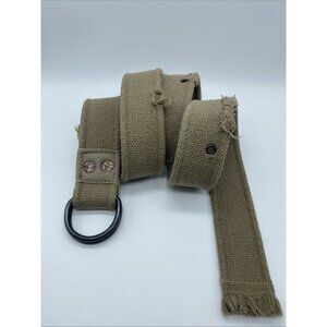 Tan Khaki Cotton D Ring Belt w/ Rivets Tattered Men's Size 40 End to End 50"